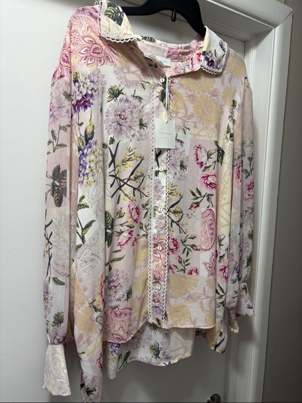 Cynthia Rowley Pink Floral Patchwork Button-Up Blouse